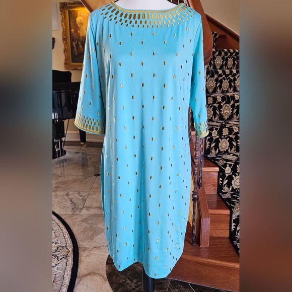 Gretchen Scott Rocket Girl Dress - Trq/Gold - Sz M - Picture 2 of 8